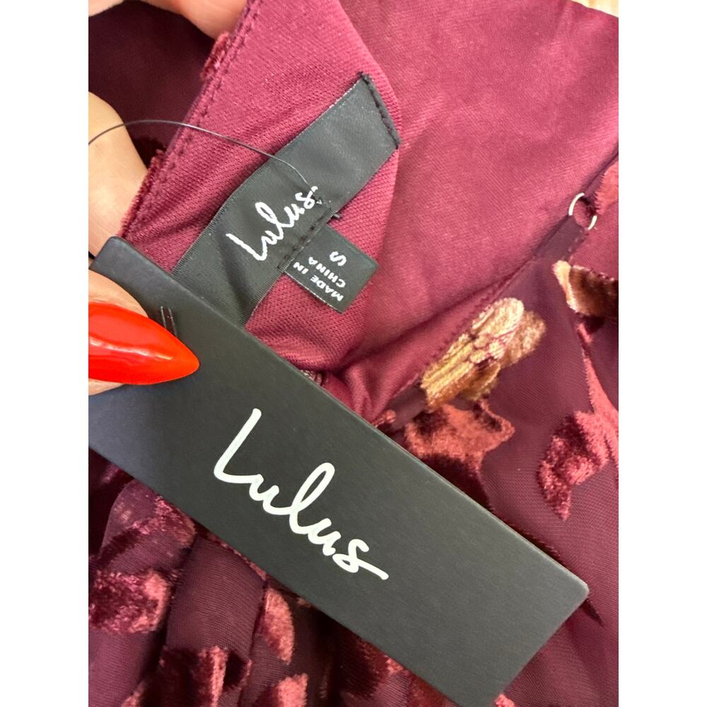Lulus Effortless Celebration Burgundy Floral Burnout A-Line Dress Resort Small - Picture 9 of 10